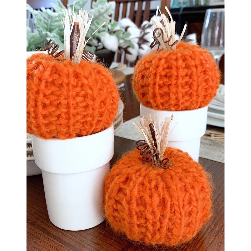 3 hand crocheted mini pumpkins
